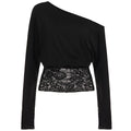 Elegant Off-Shoulder Lace Trim Slim Long Sleeve T-Shirt