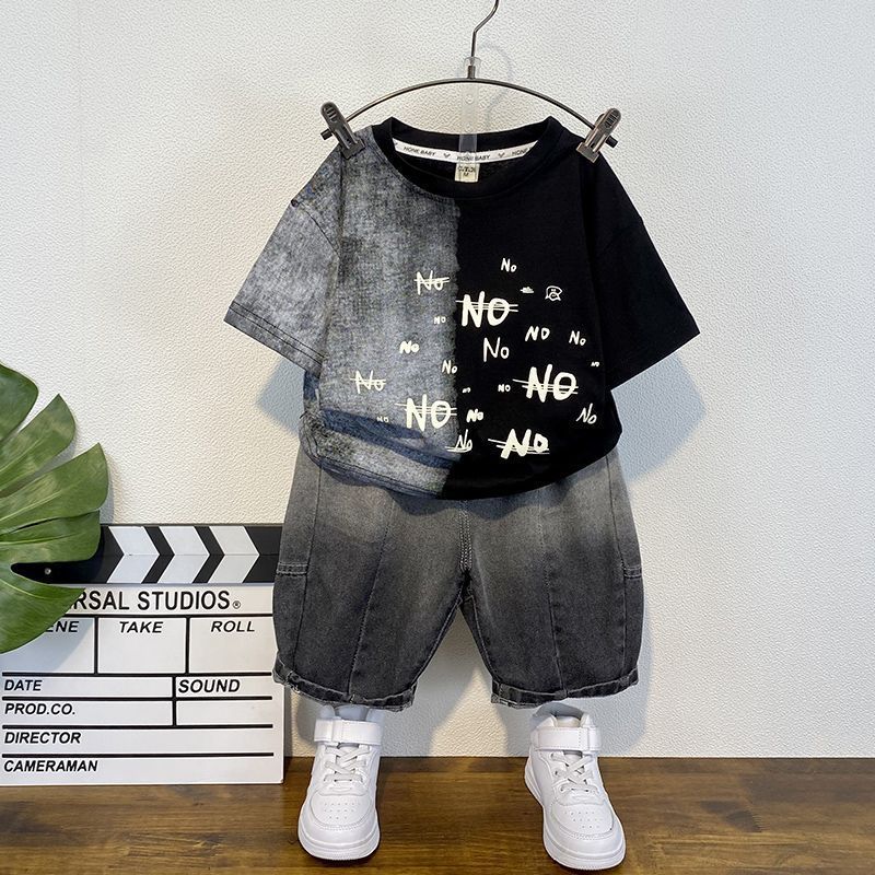 Boys 2-Piece Summer Streetwear Outfit Set - Lightweight Thin Corduroy Short Sleeve Graphic Tee & Shorts Matching Set