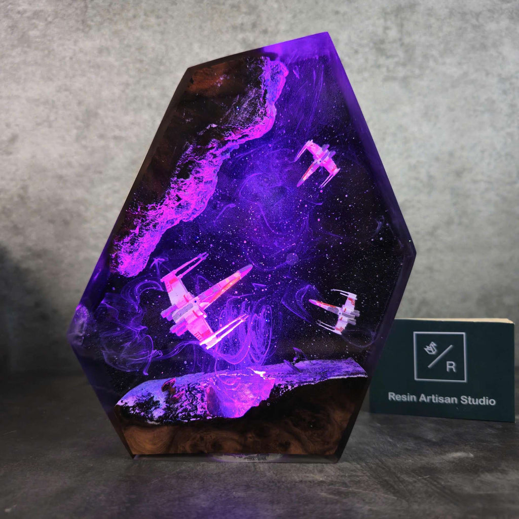 Handcrafted Artisan Galaxy Resin & Starship Diorama Lamp – Cosmic LED Ambient Night Light with Polished Resin Art & Multiple Size Options