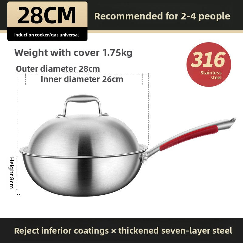 Premiun 316 Stainless Steel Cooking Wok | Multi-Layer Composite Base Stir-Fry Pan | Heavy-Duty 2kg Food-Grade Woke with Steamer Capability