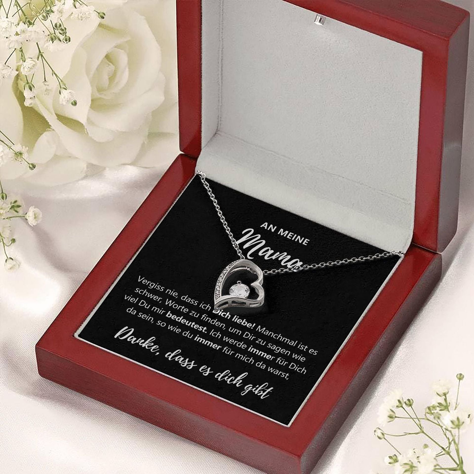 "To My Mom" Heart Pendant Necklace Gift Set | Sparkling Zirconia Titanium Steel Jewelry With Luxury Wooden Box For Mother's Day & Birthday
