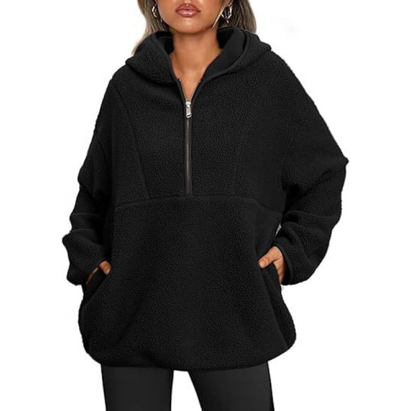 Quarter Zip Lambswool Hooded Sweatshirt