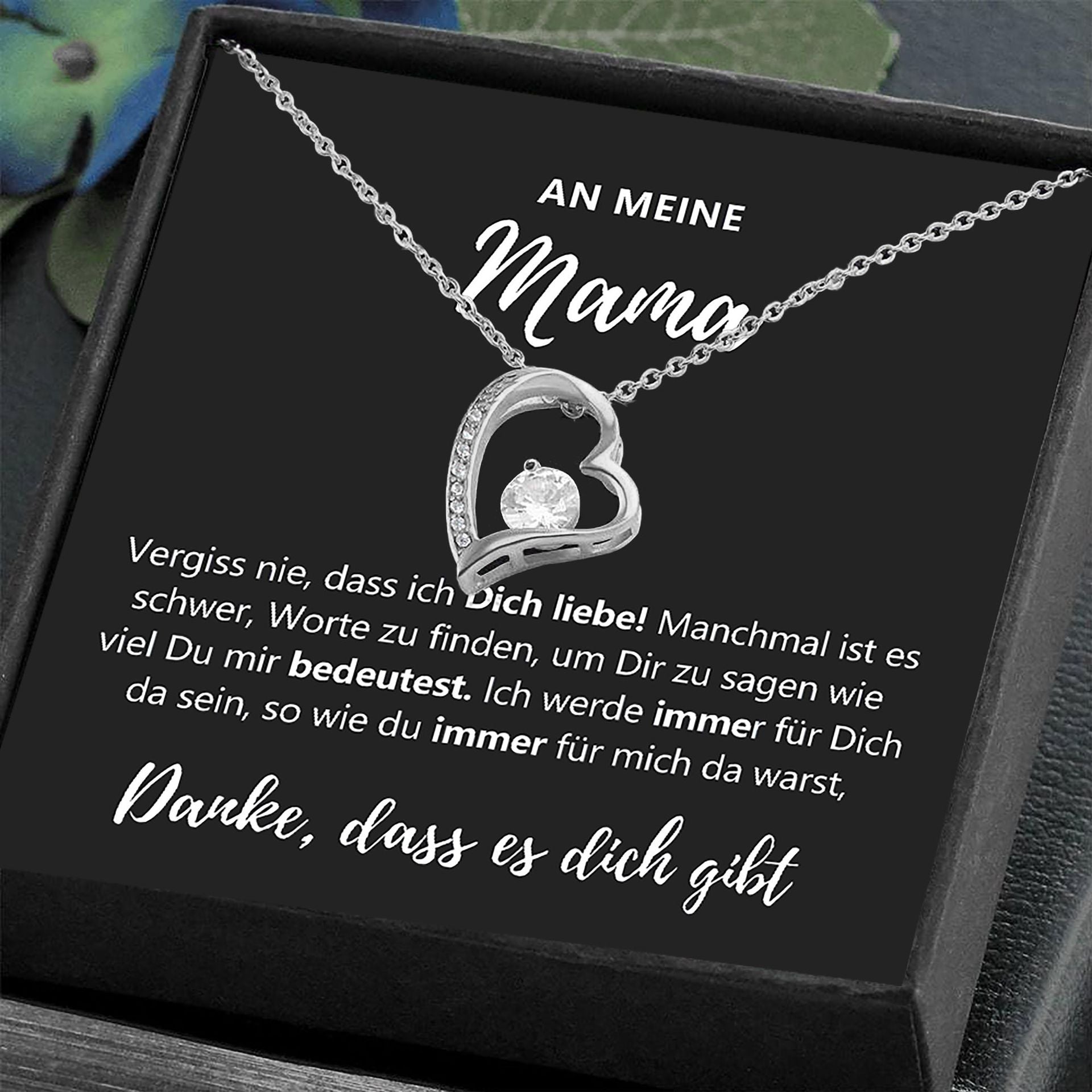 "To My Mom" Heart Pendant Necklace Gift Set | Sparkling Zirconia Titanium Steel Jewelry With Luxury Wooden Box For Mother's Day & Birthday