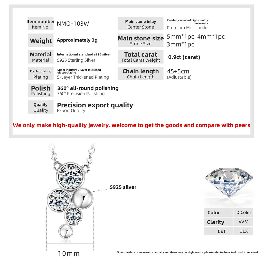 2 CT Moissanite Diamon Pendent Necklace -S925 Sterling Silver Ingot Luxury Jewelry Gift