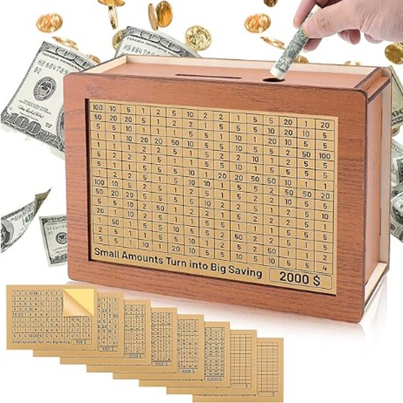 Wooden Money Box with Savings Counter