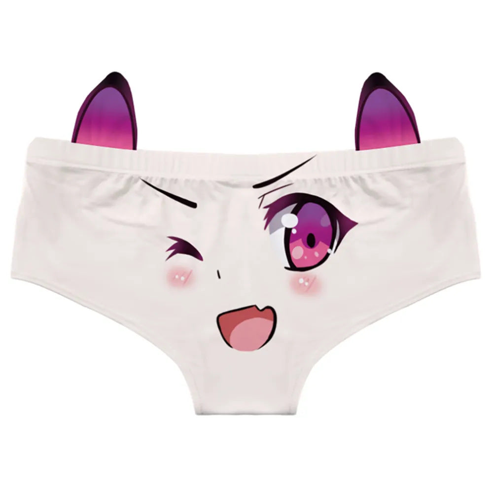 Mid-low waist half-sleeved cartoon anime thong pants