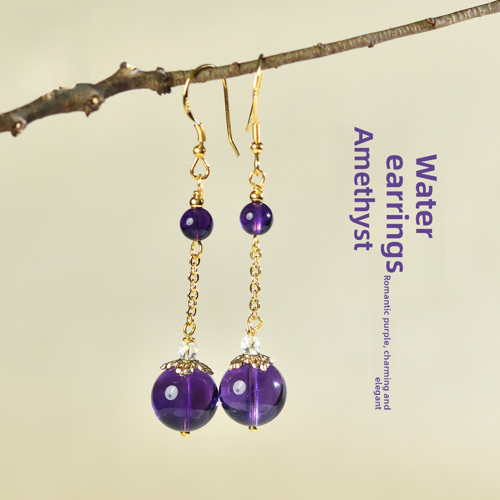 Aura Drop Natural Amethyst Crystal Earrings | 925 Sterling Silver Drop Jewelry