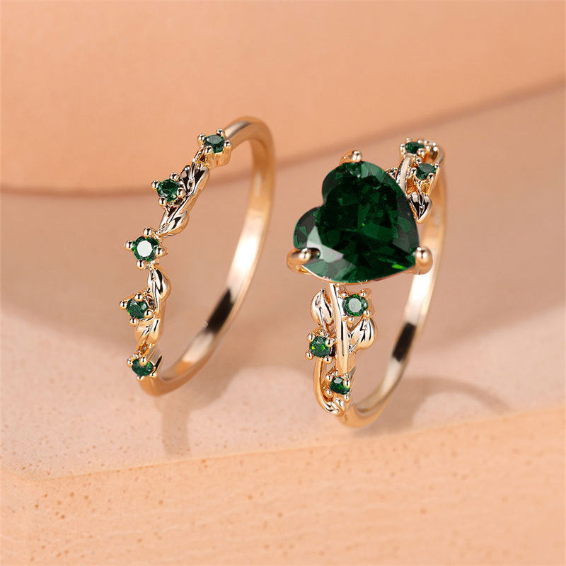 Zircon Inlaid Heart-Shaped Ring Set