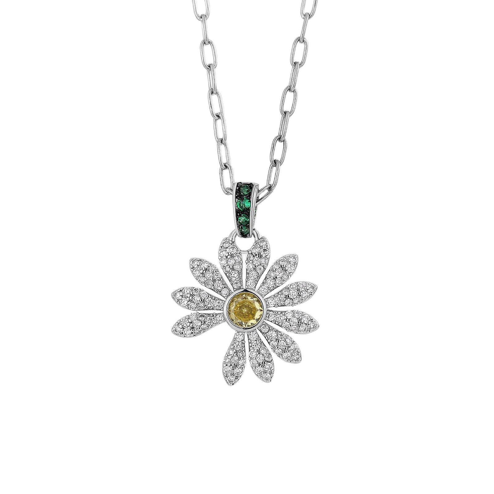 Sparking Crystal Daisy Flower Pendant Necklace | Adjustable Square Chain Floral Jewelry | cute Summer Gift For Her