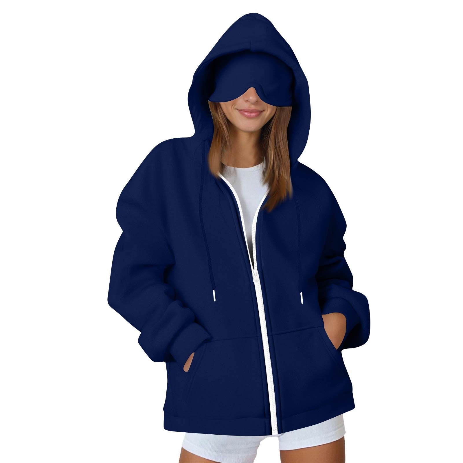 Womens Hooded Sweatshirt with Built-in Eye Mask