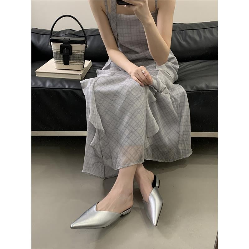 Womens Pointed Toe Flat Mule Slippers