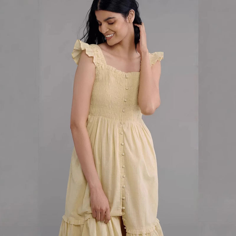 Women's Suspender A-Line Dress with Flying Sleeves