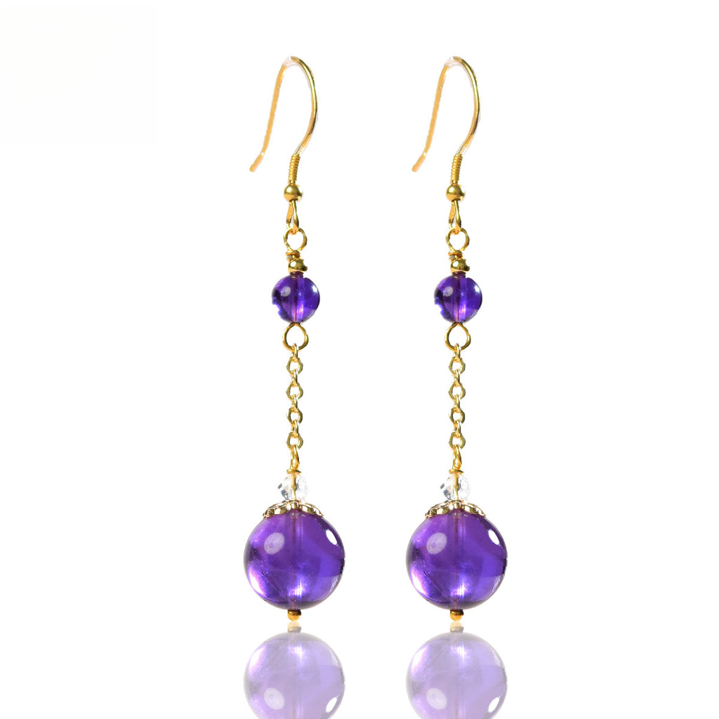 Aura Drop Natural Amethyst Crystal Earrings | 925 Sterling Silver Drop Jewelry