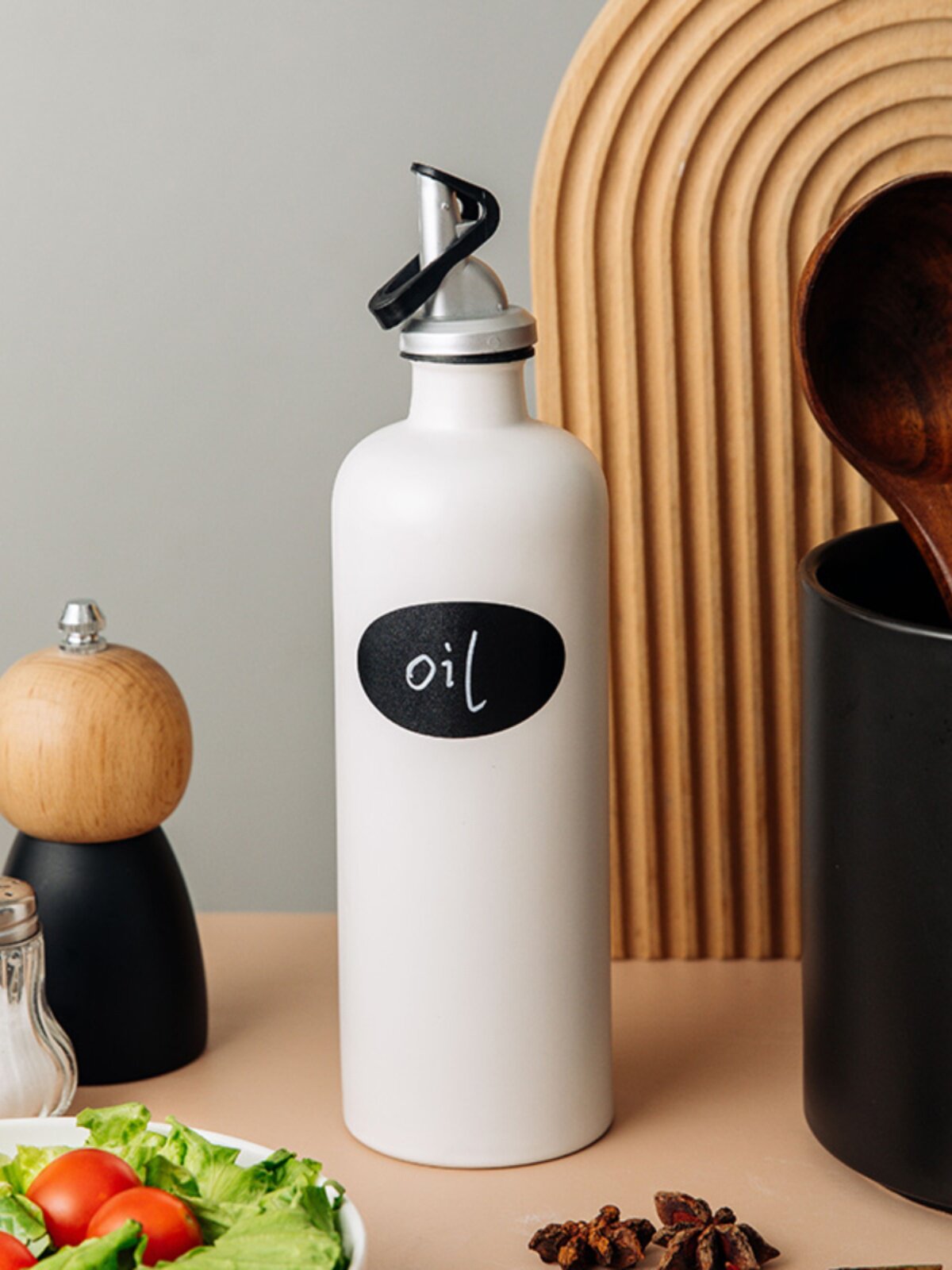 Ceramic Oil Bottle with Leak-Proof Lid and Funnel