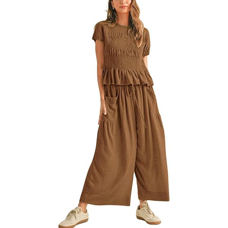 Casual Short Sleeve Top and Wide Leg Pants