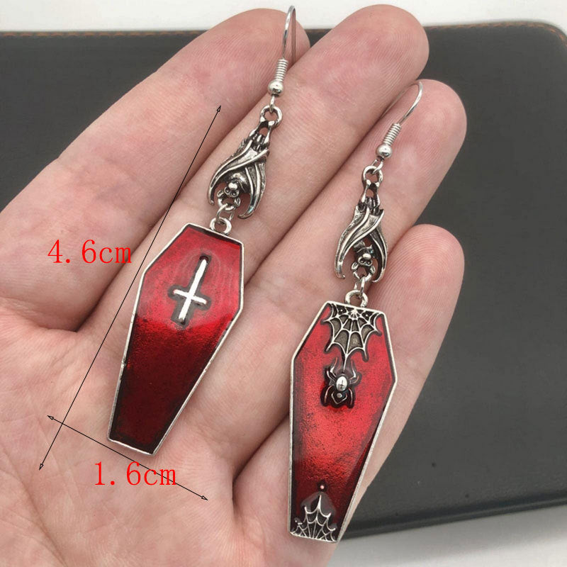 Gothic Bat Cross Red Oil Dropping Earrings
