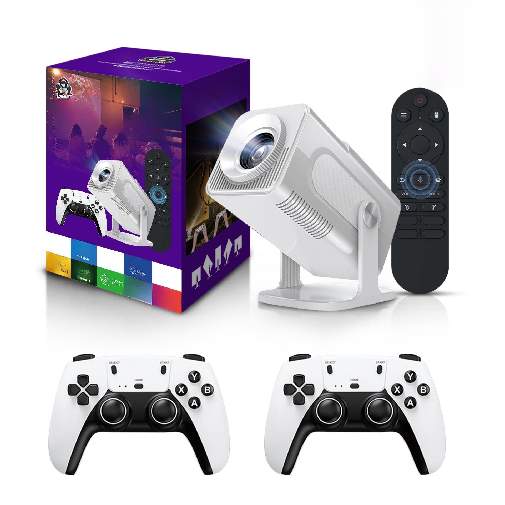 2-in-1 Smart 1080 Gaming Projector | Portable Home Theater with 2 Wireless Controllers