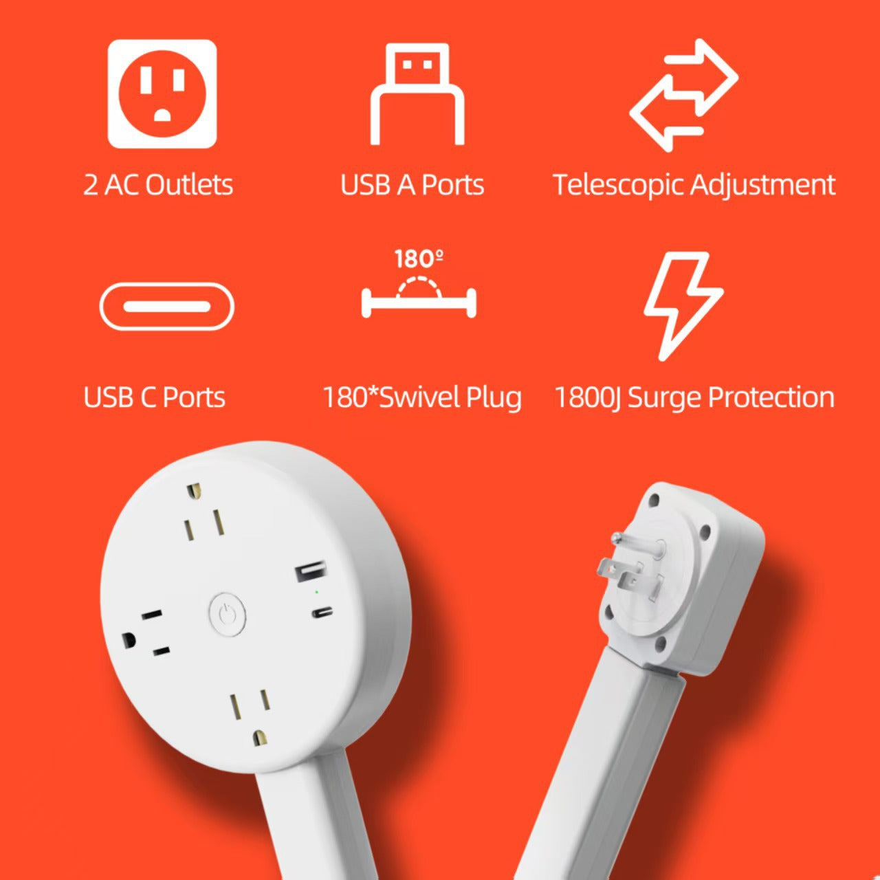 Power Outlet Extender with USB-A USB-C and AC Outlets