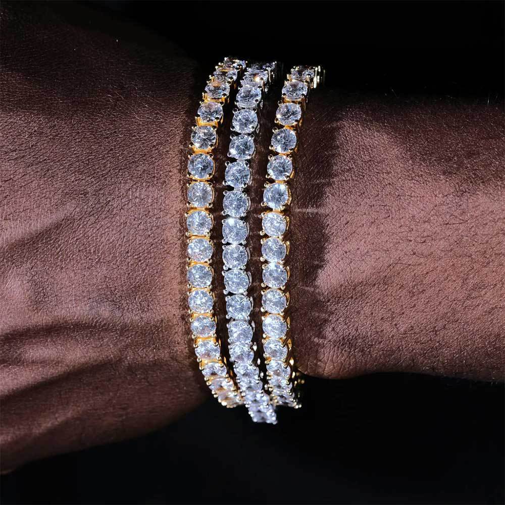 Unisex Classic Zircon Tennis Bracelet - Gold & Platinum Plated Ice Chain