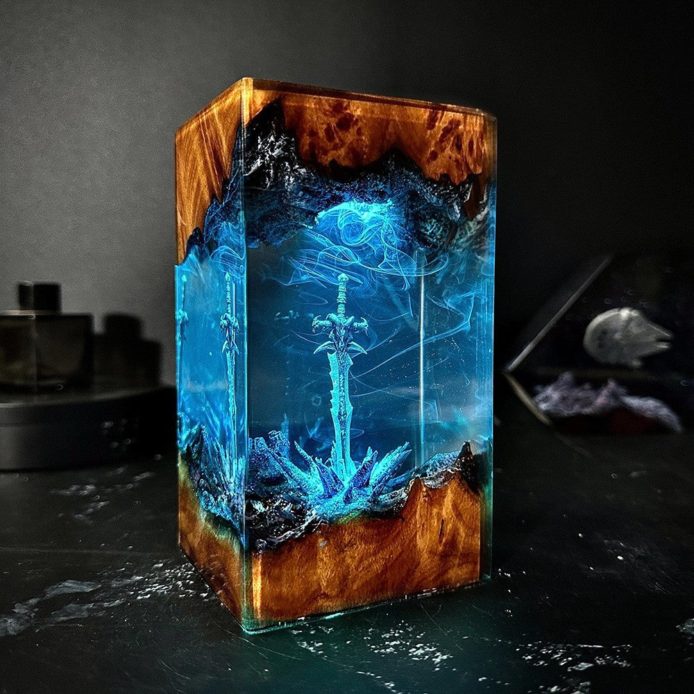 Magic Sword Night Light Solid Wood Resin Art Lamp