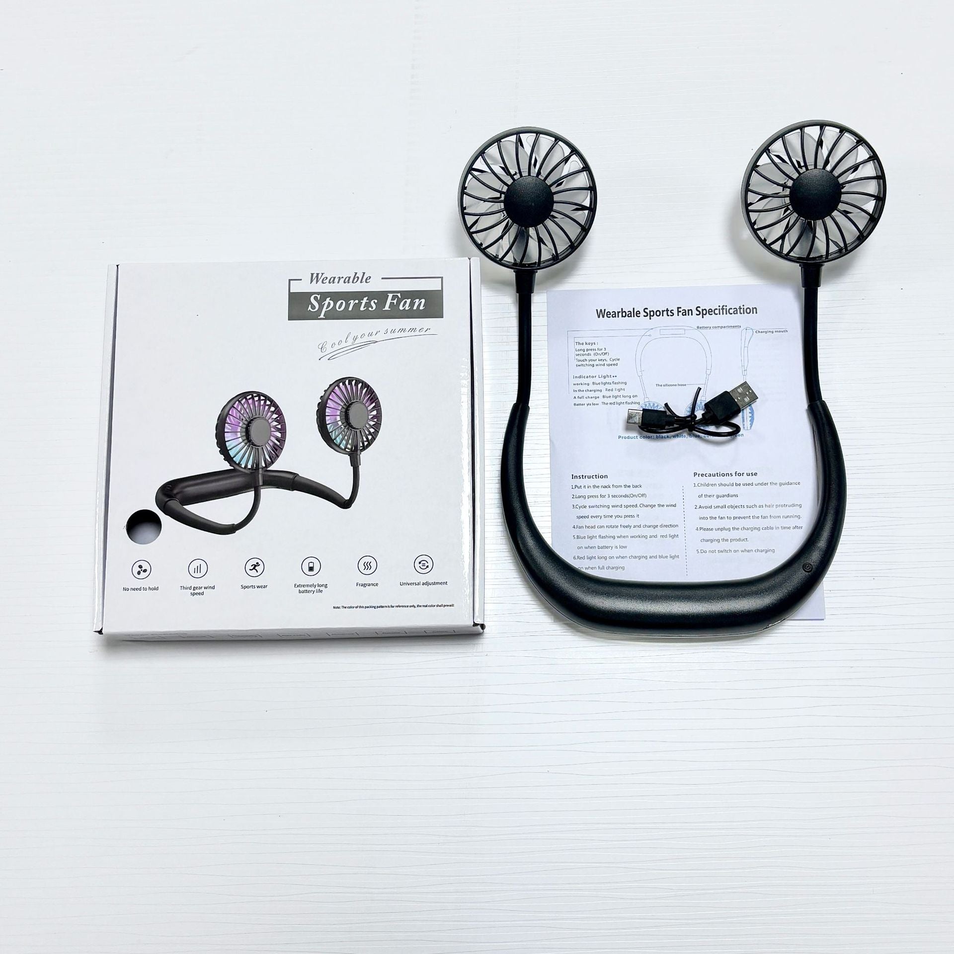 Foldable USB Rechargeable Neck Fan with Silent Operation