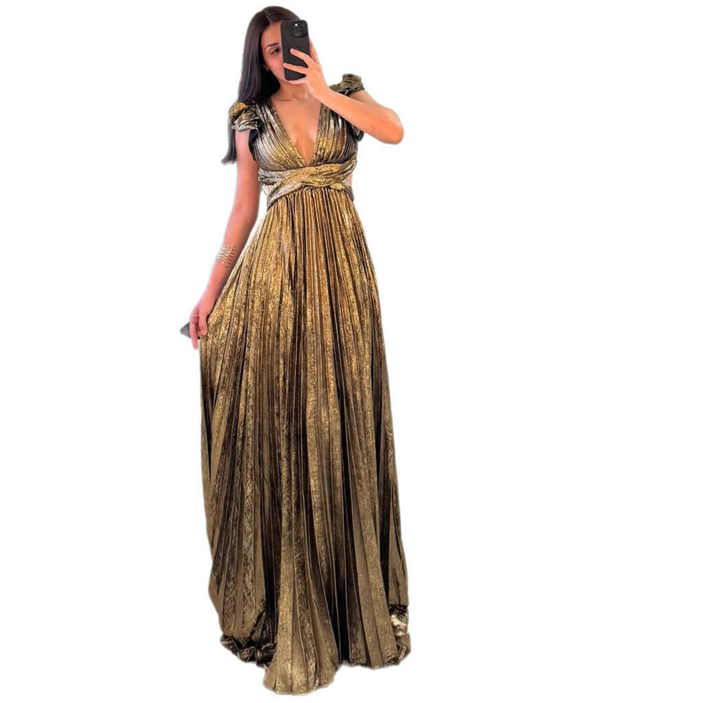 Backless Pleated Long Dress