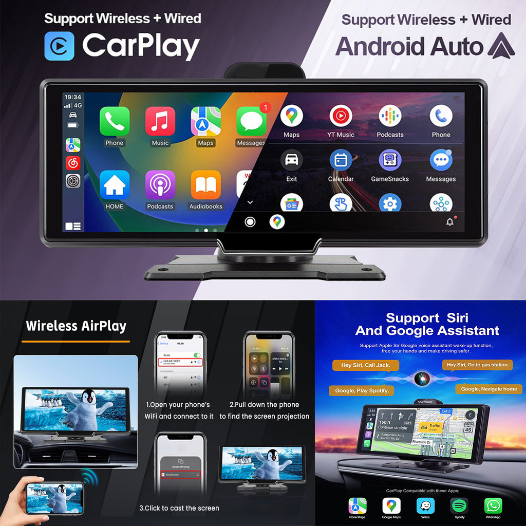 10.26 "Wireless CarPlay & Android Auto Screen | 4K Dual Dash Cam