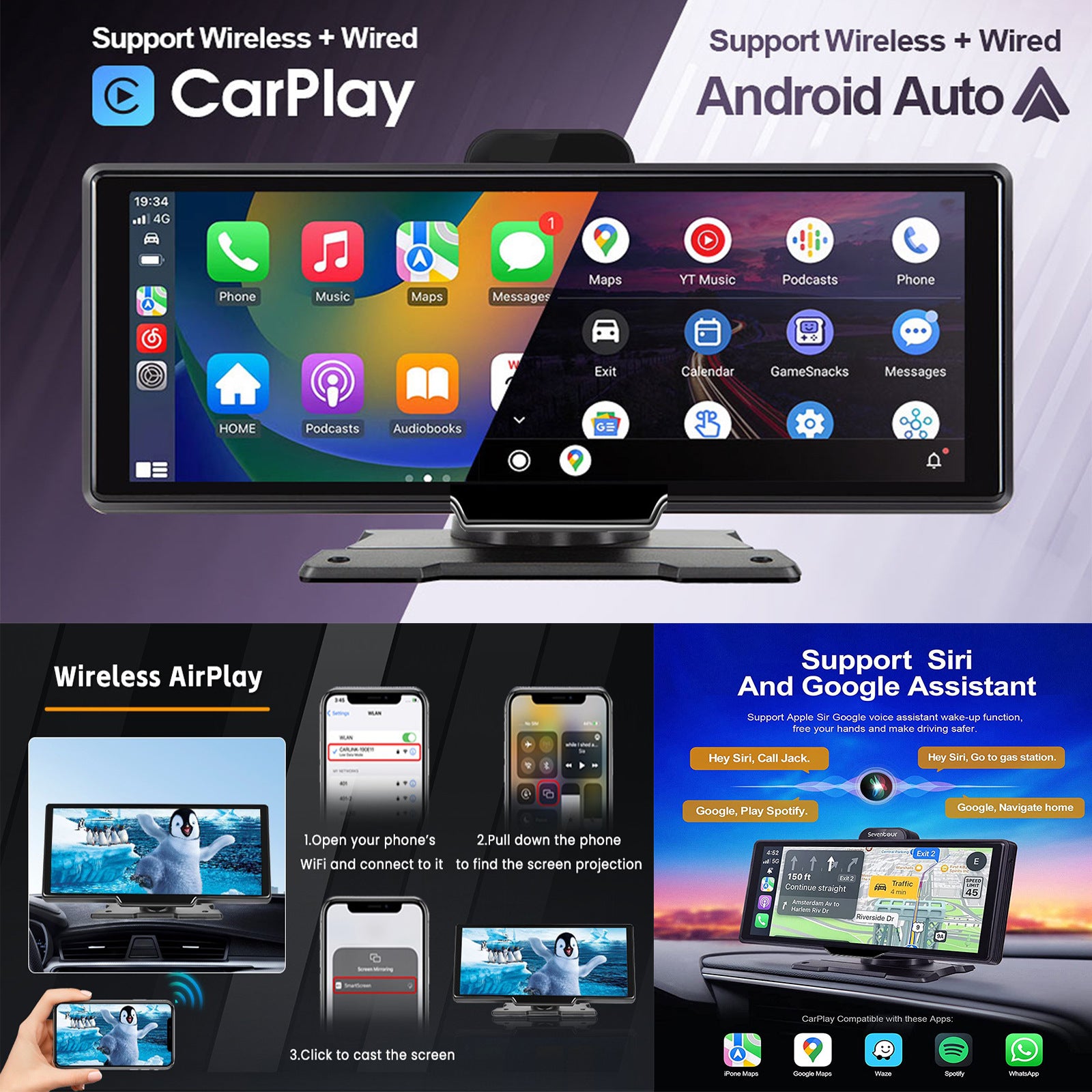 10.26 "Wireless CarPlay & Android Auto Screen | 4K Dual Dash Cam