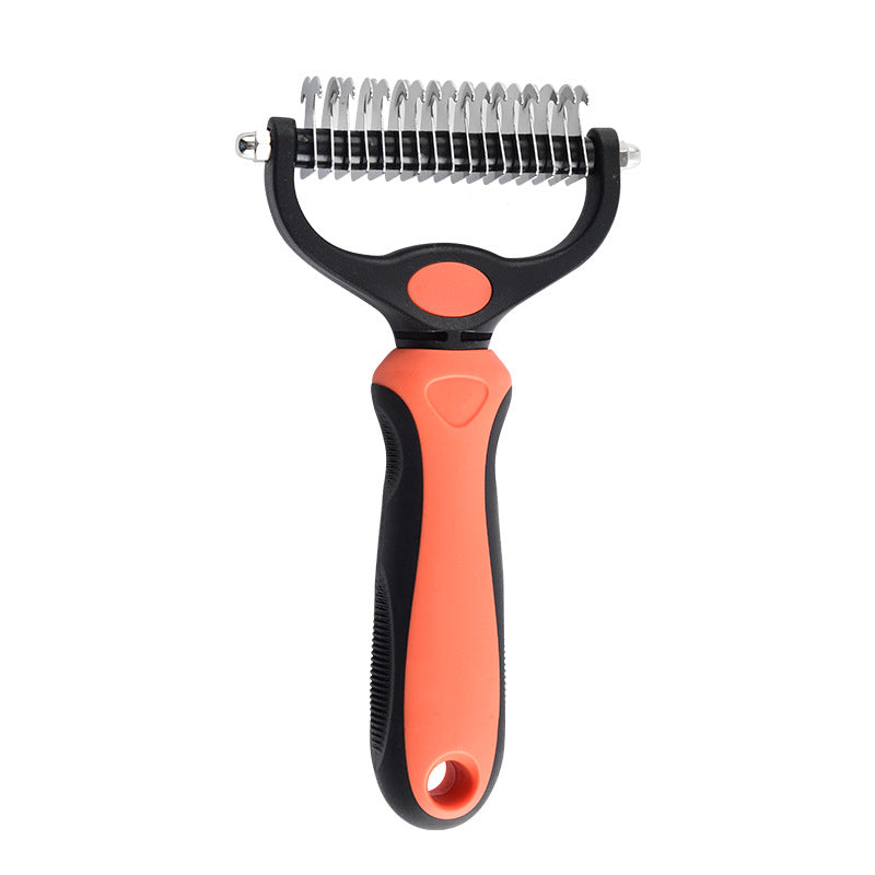 Professional Dual-Sided Pet Grooming Rake – Stainless Steel Anti-Rust Detangling & Undercoat DE shedding Tool with Ergonomic TPR Grip