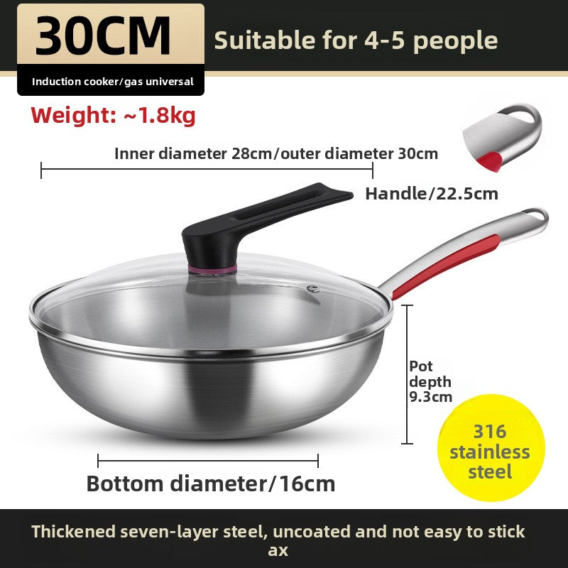 Premiun 316 Stainless Steel Cooking Wok | Multi-Layer Composite Base Stir-Fry Pan | Heavy-Duty 2kg Food-Grade Woke with Steamer Capability