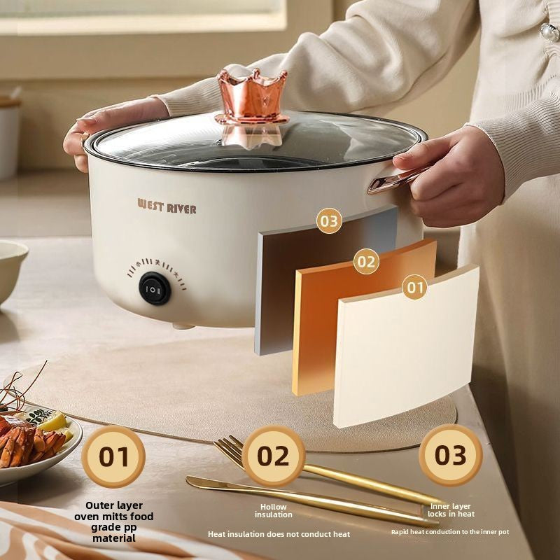 Multifunctional Electric Hot Pot with Steamer Basket | 2.5L-6.5L Dual Knob & Button Control Multi-Cooker | Non-Stick Countertop Cooker