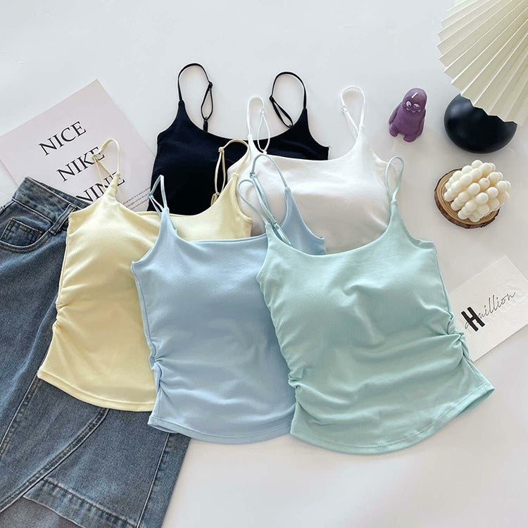 Cotton Lace-Up Back Camisole Top with Chest Pad