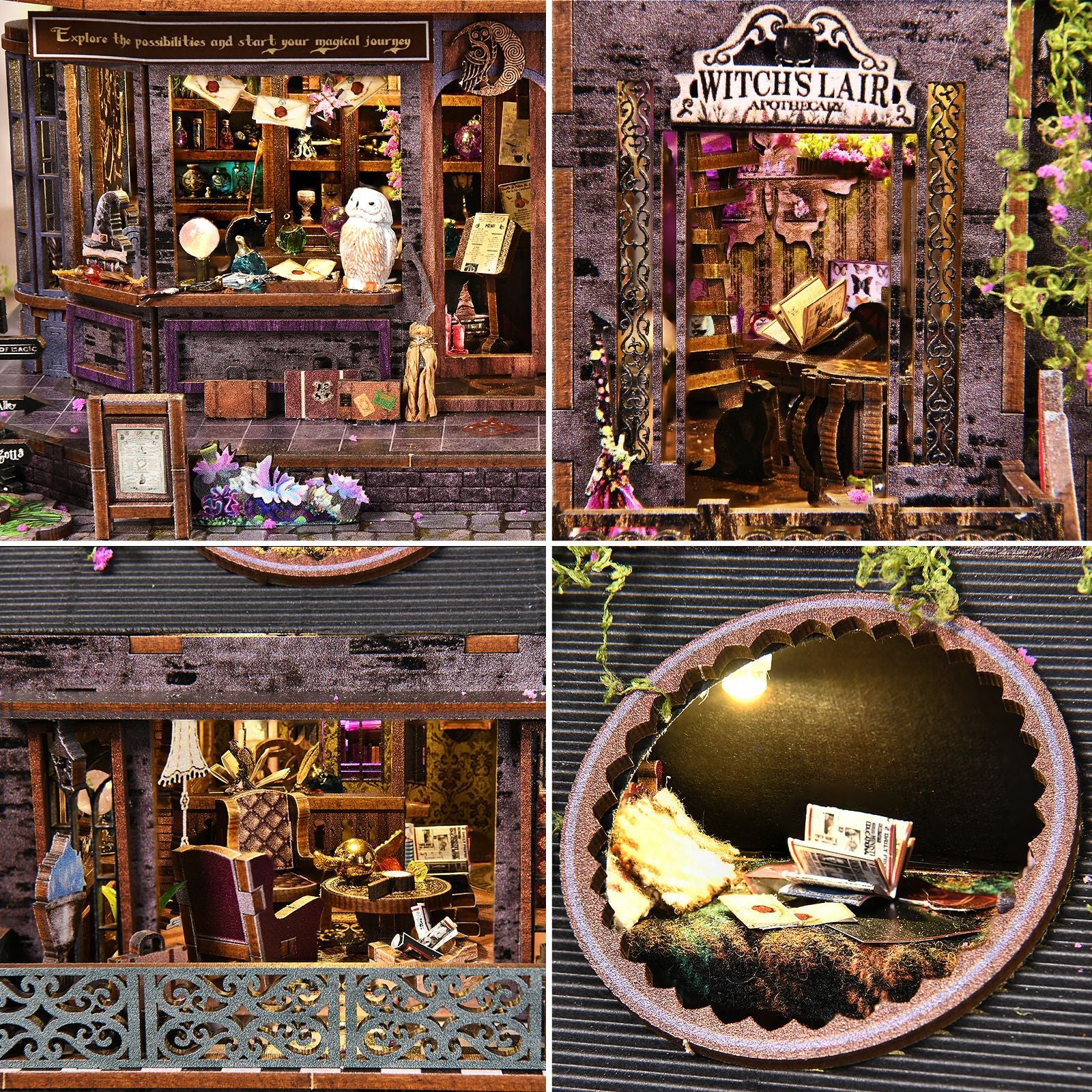 Magic Castle Wooden Miniature Dollhouse Kit 3D Diy Diorama Craft Model with Lights