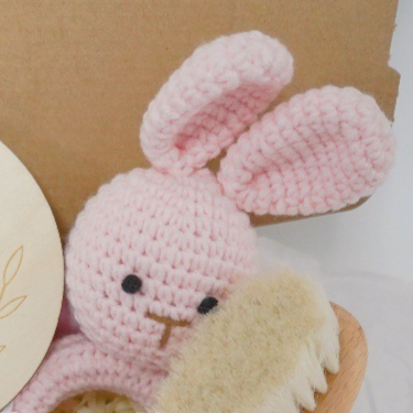 Handmade Crochet Rabbit Rattle Baby Care Set