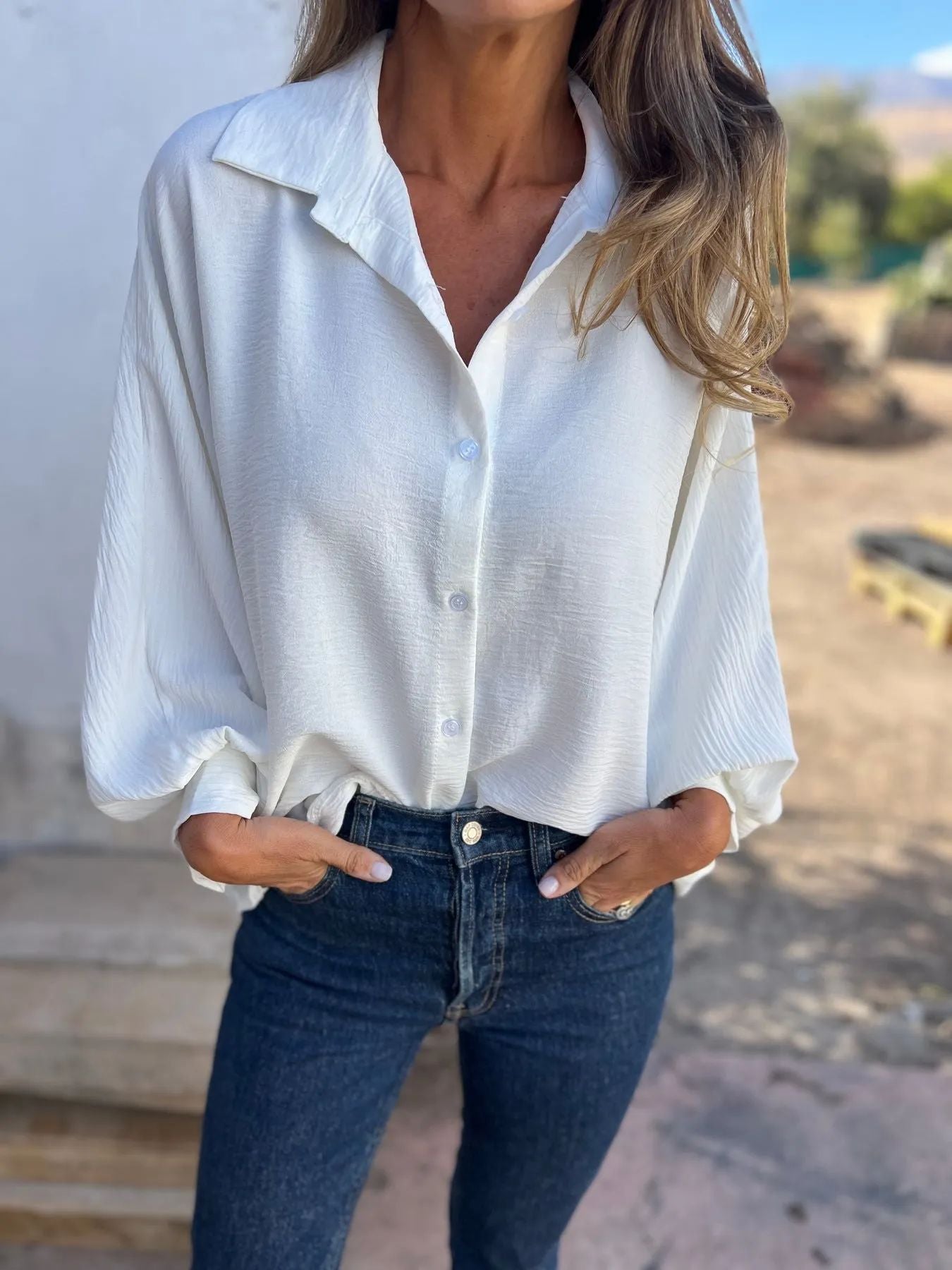 Women's Lapel Button Front Long Sleeve Shirt