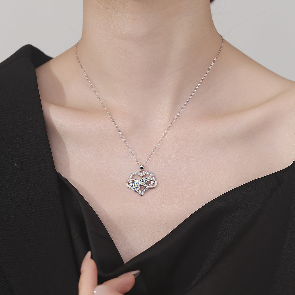 Infinity Heart Moissanite Pendant Necklace – S925 Sterling Silver, 1.6 Carat Gift for Her