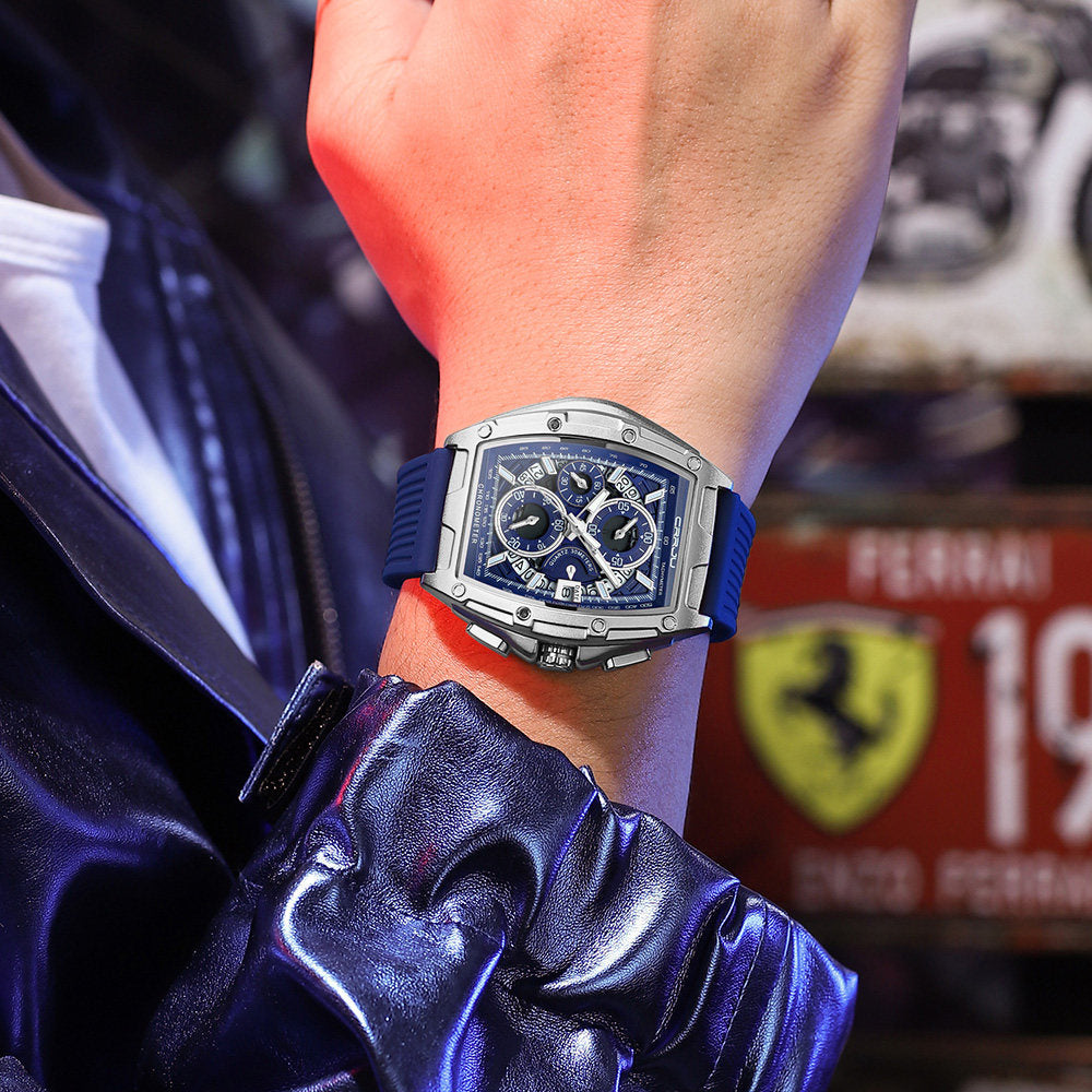 Men's Luxury Tonneau Sport Watch | Japanese Quartz Skeletonized Dial