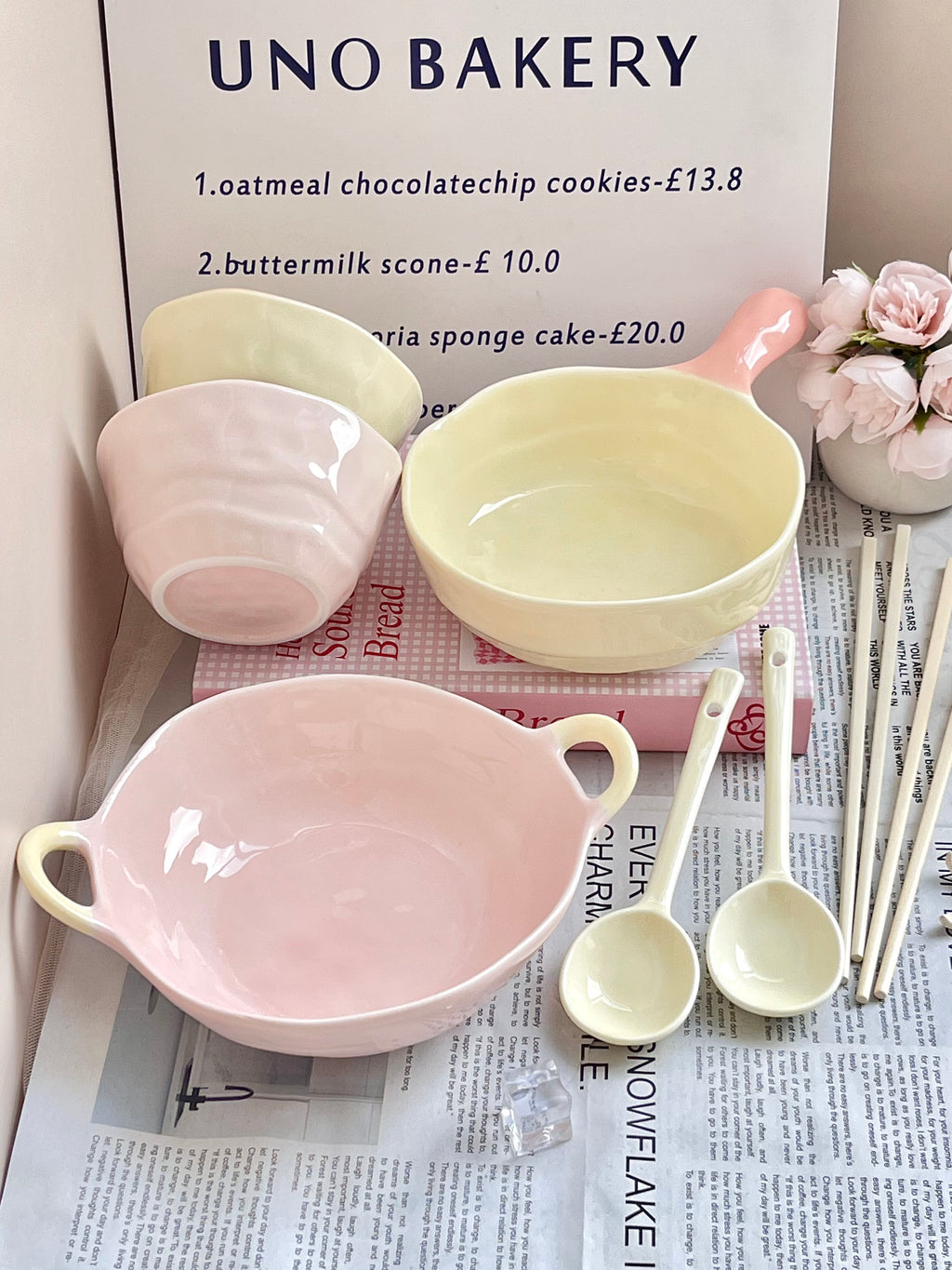 Ceramic Rice Bowl with Underglaze Color and Fruit Pattern