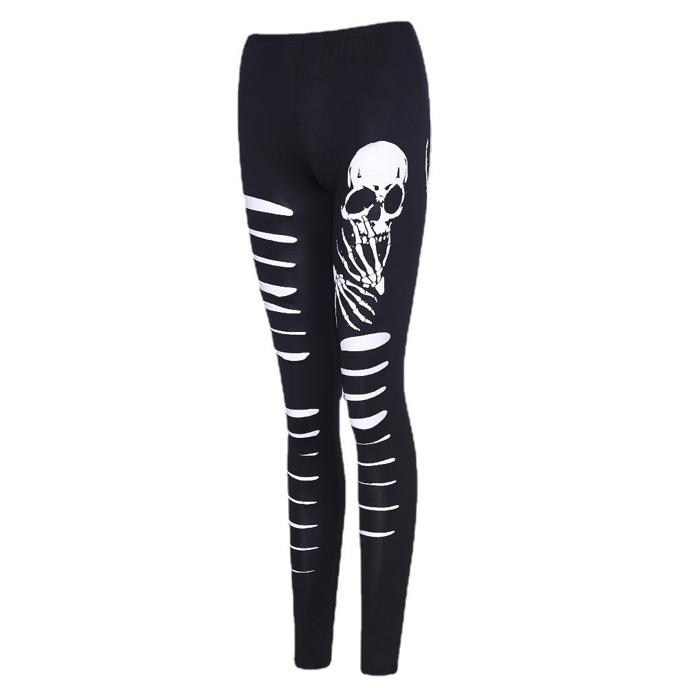 Womens Skull Pattern Ripped Leggings