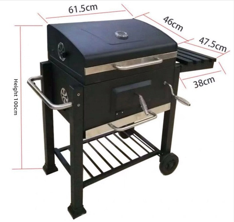 Heavy-Duty Charcoal Barbecue Grill With Lid | Large Outdoor Courtyard BBQ Smoker| Power-Coated Steel Garden Grill With Side Shelves