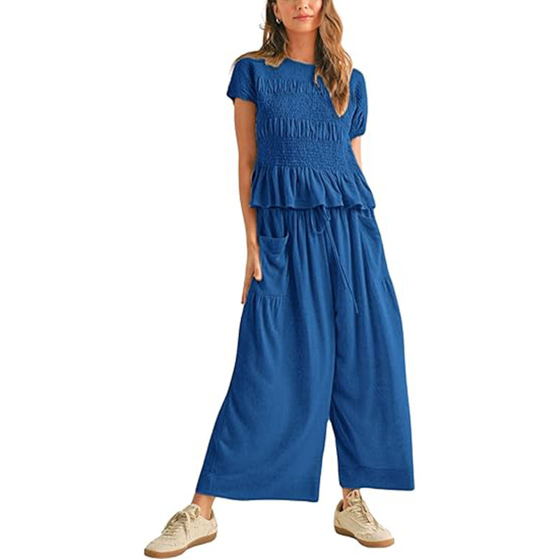 Casual Short Sleeve Top and Wide Leg Pants