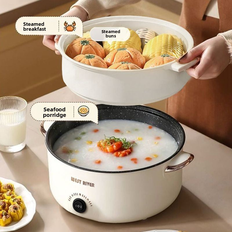 Multifunctional Electric Hot Pot with Steamer Basket | 2.5L-6.5L Dual Knob & Button Control Multi-Cooker | Non-Stick Countertop Cooker