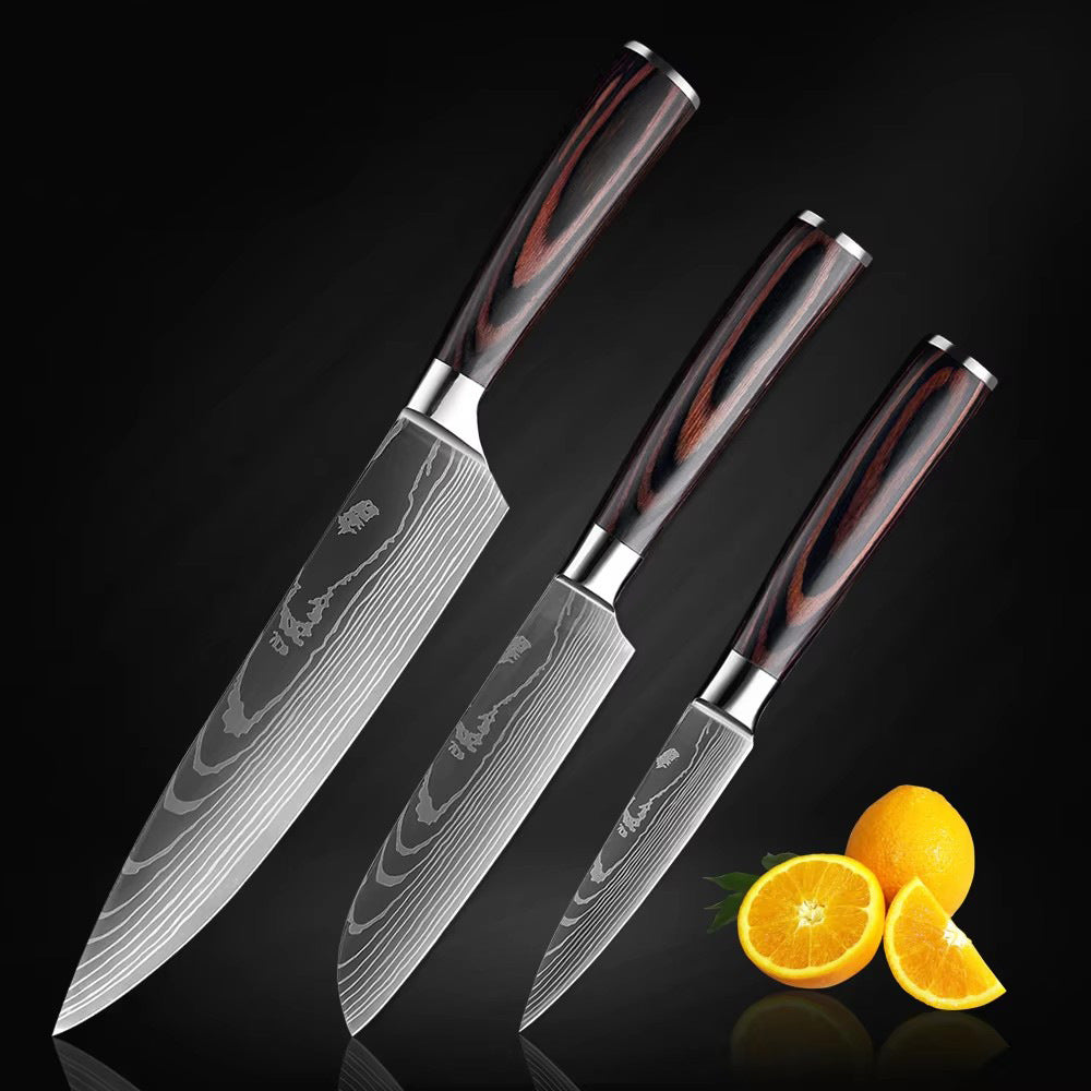 Japanese-Style Damascus Kitchen Knife Set | Professional Wood Handle Chef Knife Collection
