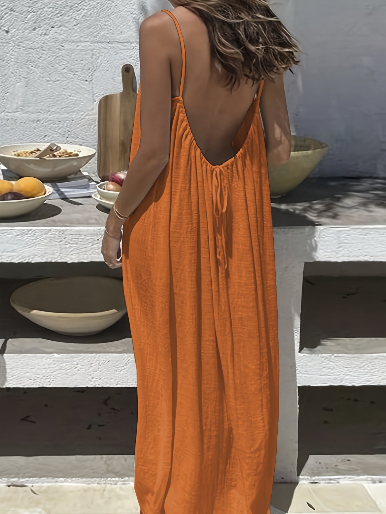 Womens Backless Loose Long Home Dress