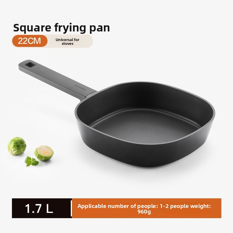 26cm Deep Square Cast Iron Skillet | 7cm Deep Uncoated Dual-Purpose Cooking Pot | Heavy-Duty Non-Stick Induction Frying Pan